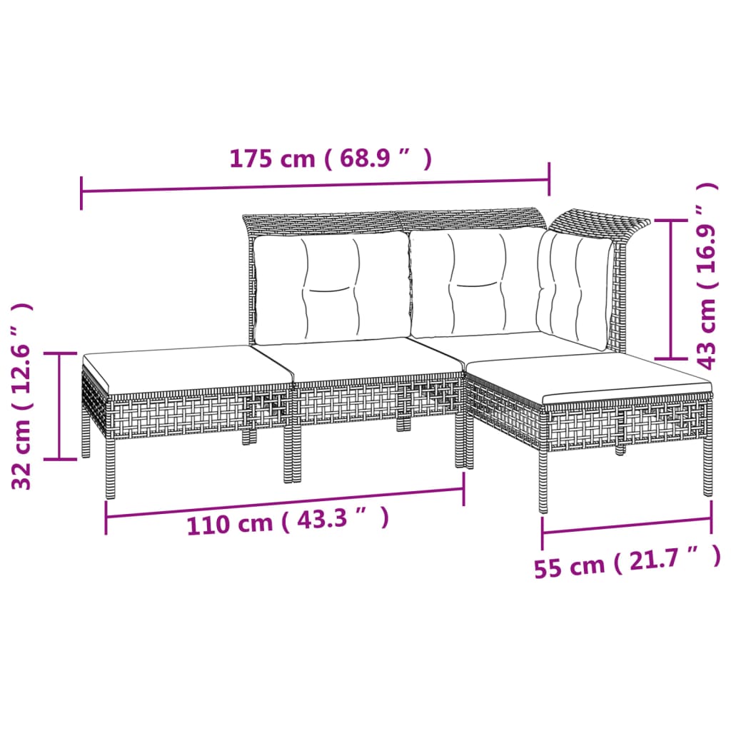 Salon de jardin 7 pcs avec coussins Gris Résine tressée