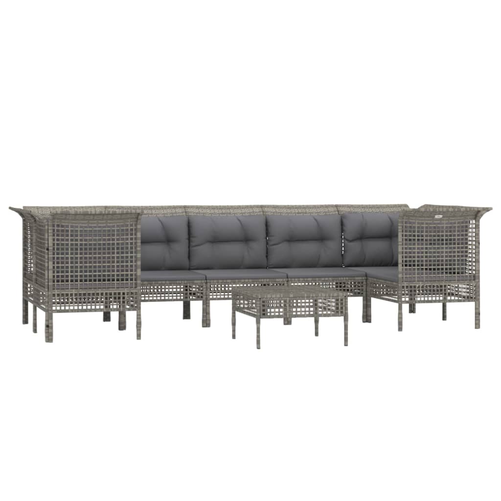 Salon de jardin 8 pcs avec coussins Gris Résine tressée