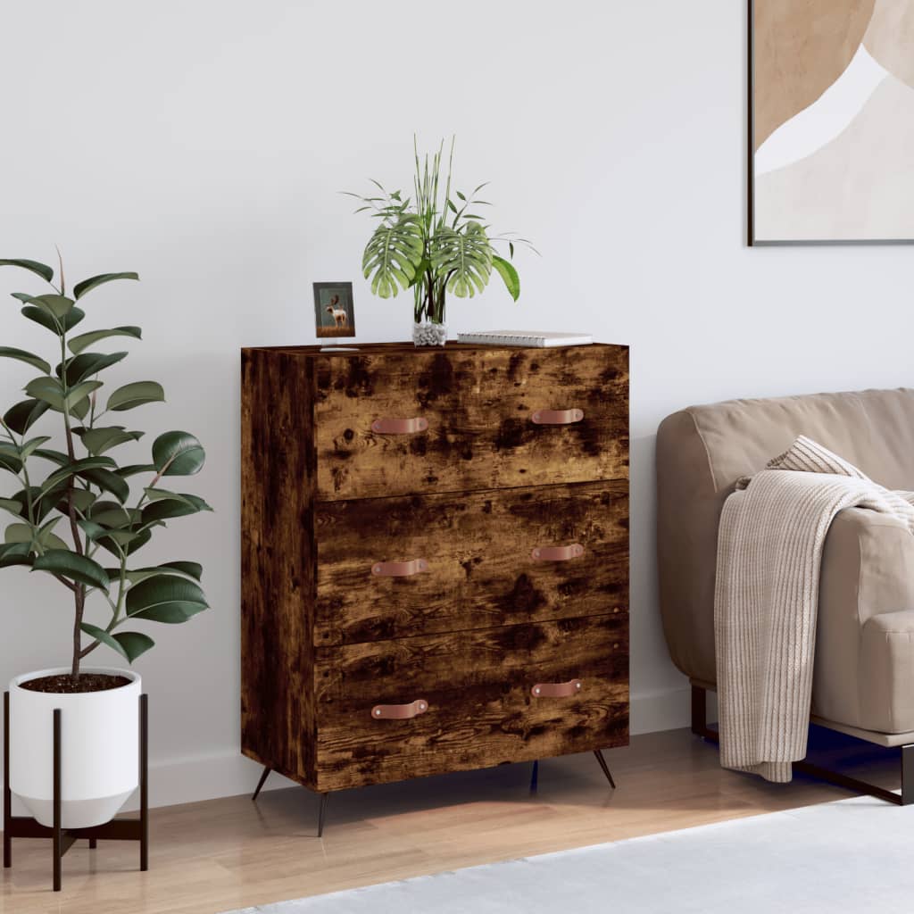 Commode chêne fumé 69,5 x 34 x 90 cm bois d'ingénierie - XIOS