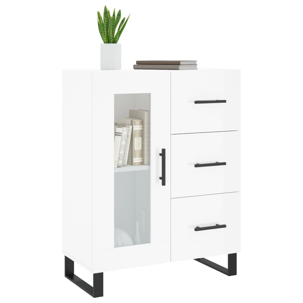 Buffet Blanc brillant 69,5x34x90 cm Bois d'ingénierie