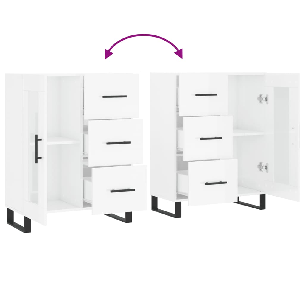 Buffet Blanc brillant 69,5x34x90 cm Bois d'ingénierie
