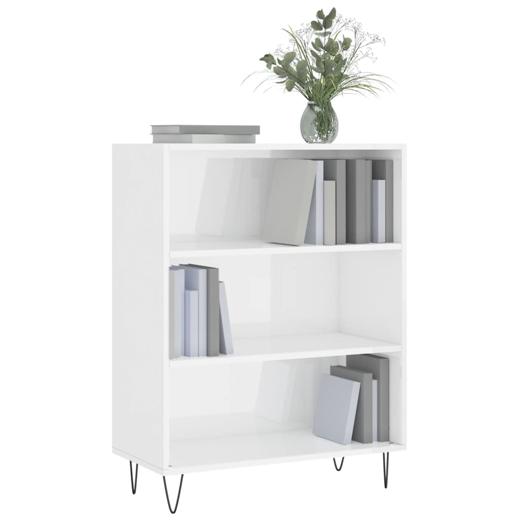 Bibliothèque blanc brillant 69,5x32,5x90 cm bois d'ingénierie - XIOS