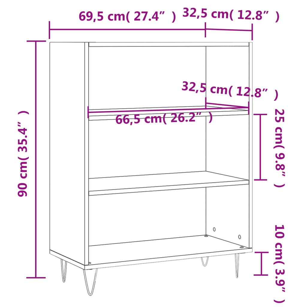 Bibliothèque gris béton 69,5x32,5x90 cm bois d'ingénierie - XIOS