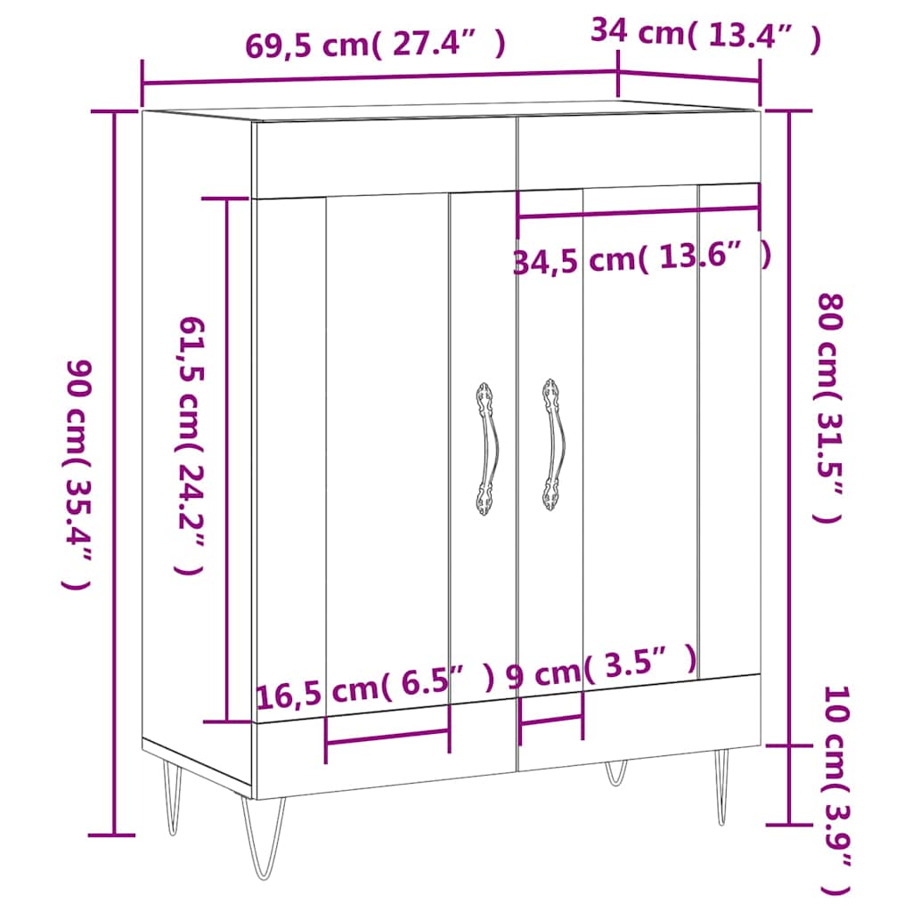 Buffet chêne fumé 69,5x34x90 cm bois d'ingénierie - XIOS