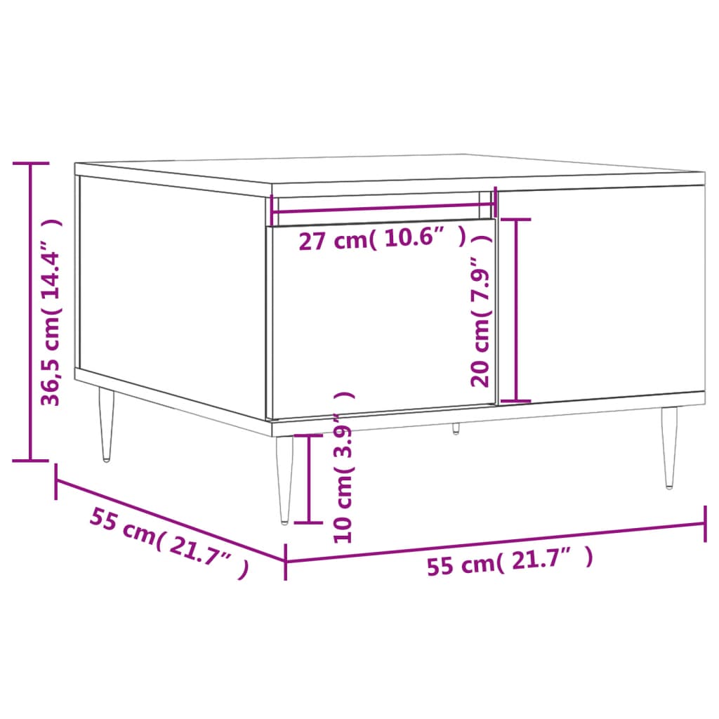 Table basse blanc brillant 55x55x36,5 cm bois d'ingénierie - XIOS