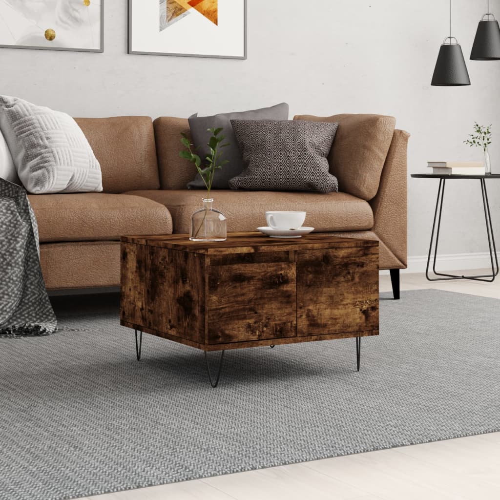 Table basse chêne fumé 55x55x36,5 cm bois d'ingénierie - XIOS