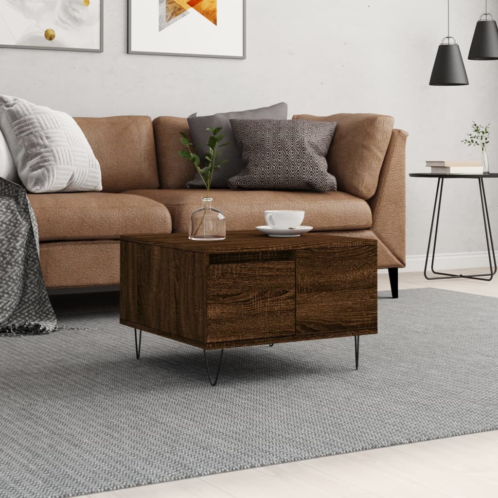 Table basse chêne marron 55x55x36,5 cm bois d'ingénierie - XIOS