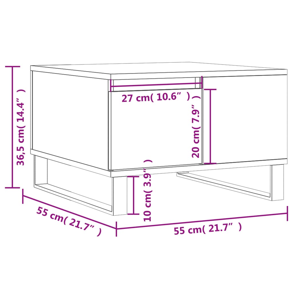 Table basse blanc 55x55x36,5 cm bois d'ingénierie - XIOS