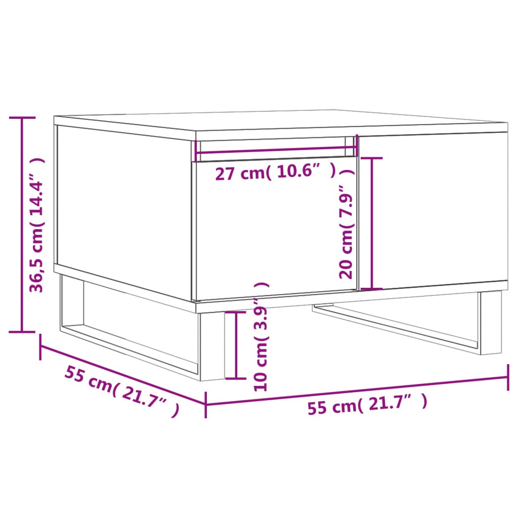 Table basse gris béton 55x55x36,5 cm bois d'ingénierie - XIOS