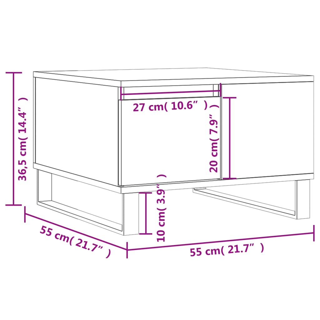 Table basse chêne fumé 55x55x36,5 cm bois d'ingénierie - XIOS