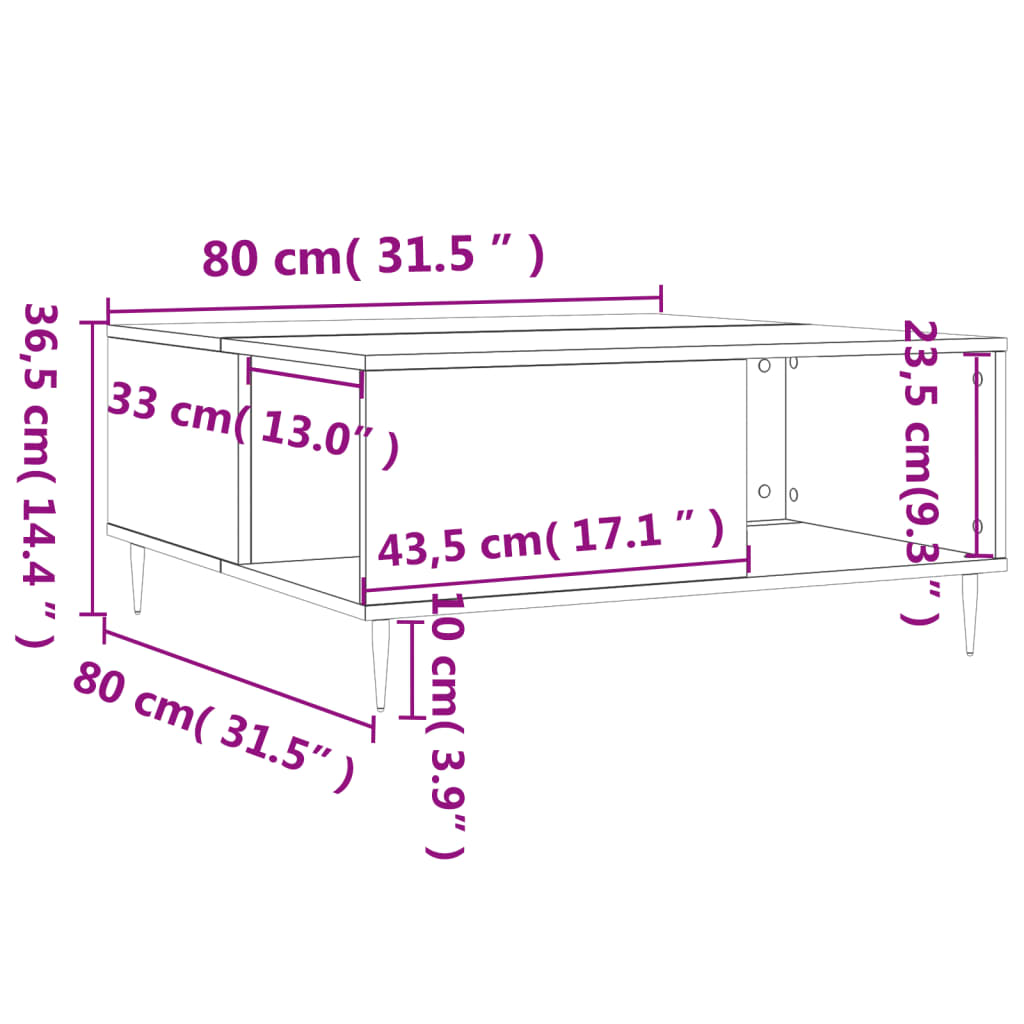 Table basse blanc 80x80x36,5 cm bois d'ingénierie - XIOS