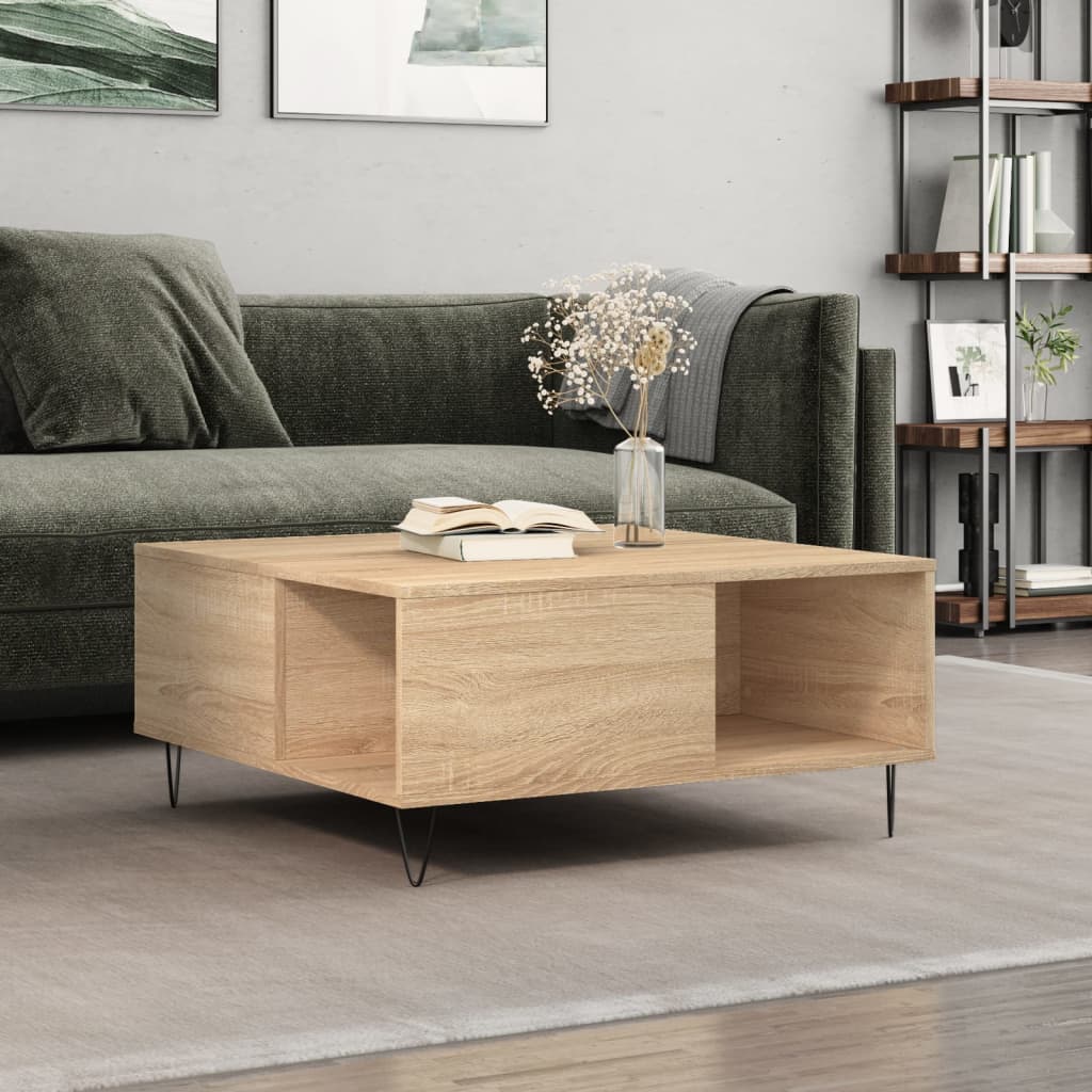Table basse chêne sonoma 80x80x36,5 cm bois d'ingénierie - XIOS