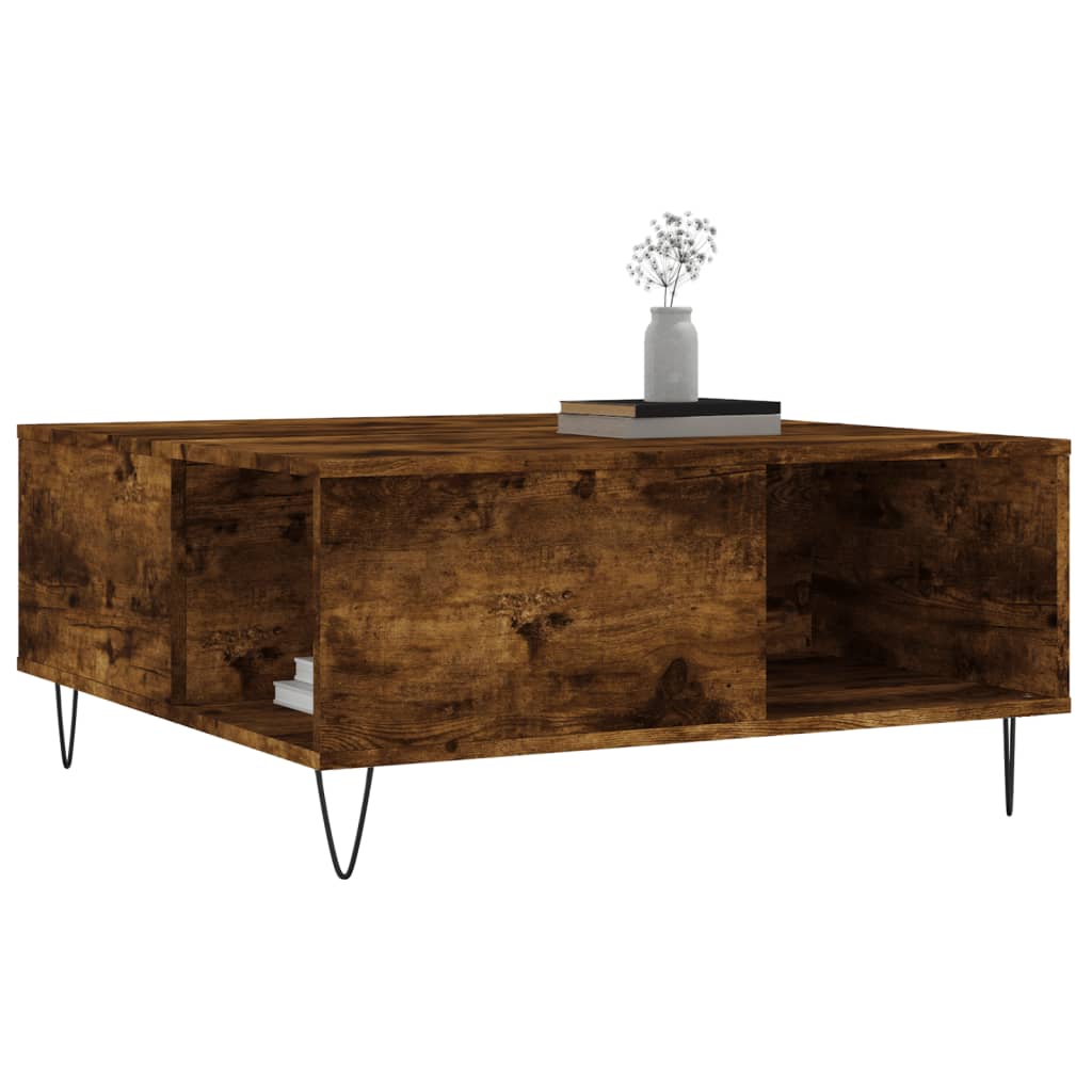 Table basse chêne fumé 80x80x36,5 cm bois d'ingénierie - XIOS
