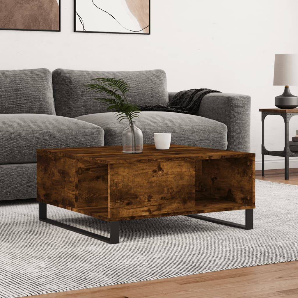 Table basse chêne fumé 80x80x36,5 cm bois d'ingénierie - XIOS