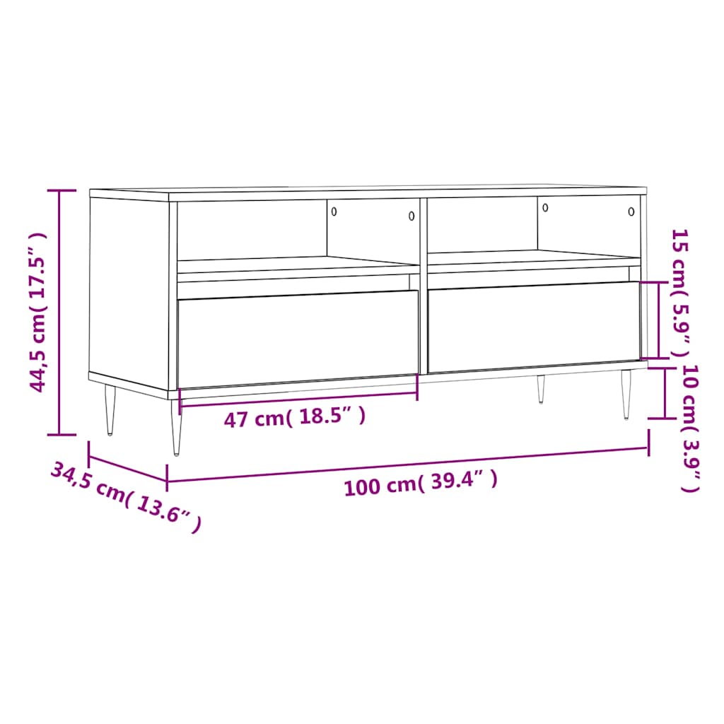 Meuble TV chêne fumé 100x34,5x44,5 cm bois d'ingénierie - XIOS