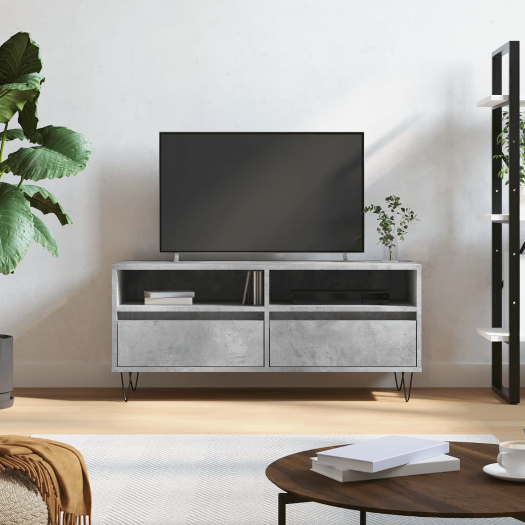 Meuble TV gris béton 100x34,5x44,5 cm bois d'ingénierie - XIOS