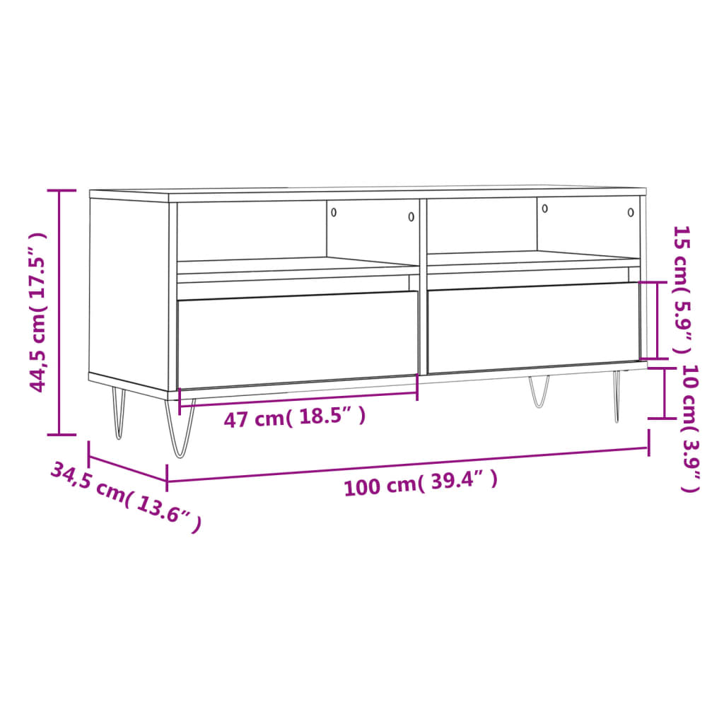 Meuble TV sonoma gris 100x34,5x44,5 cm bois d'ingénierie Meubles TV vidaXL   