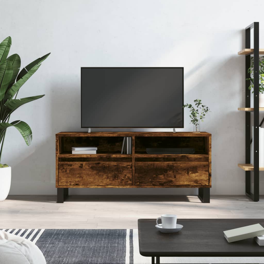 Meuble TV chêne fumé 100x34,5x44,5 cm bois d'ingénierie Meubles TV vidaXL   