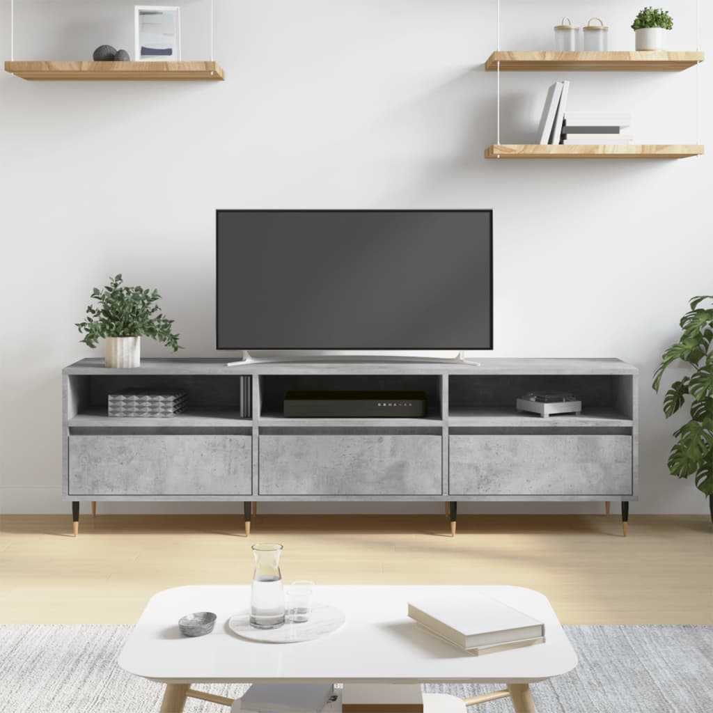 Meuble TV gris béton 150x30x44,5 cm bois d'ingénierie - XIOS