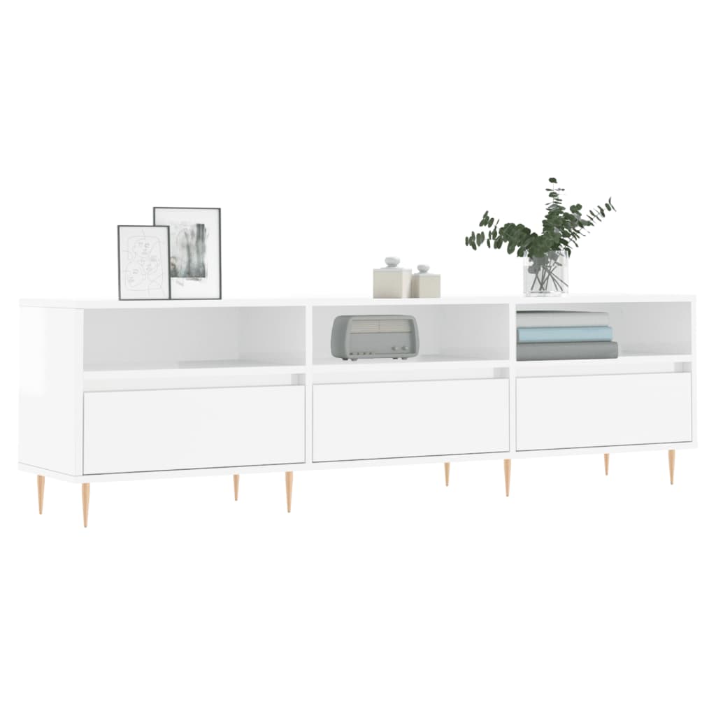Meuble TV blanc brillant 150x30x44,5 cm bois d'ingénierie - XIOS