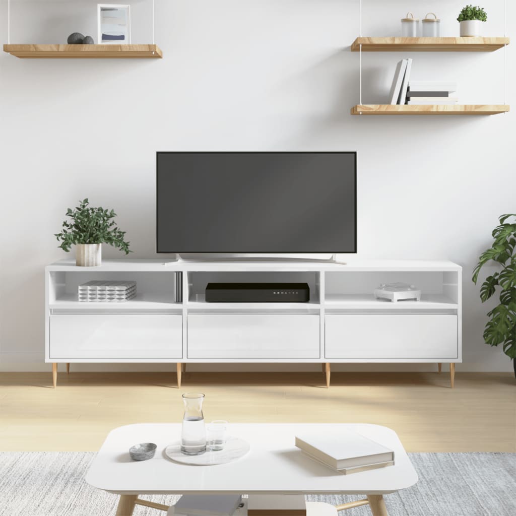 Meuble TV blanc brillant 150x30x44,5 cm bois d'ingénierie - XIOS