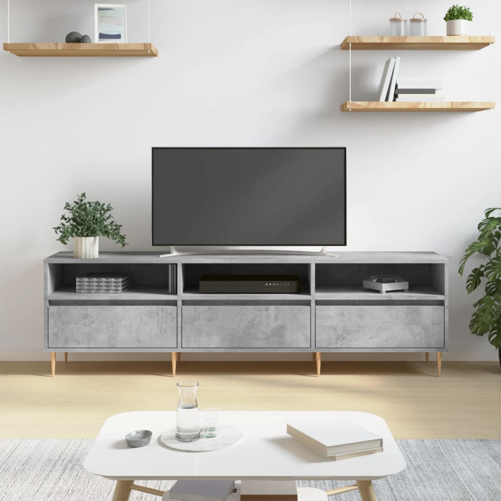 Meuble TV gris béton 150x30x44,5 cm bois d'ingénierie - XIOS