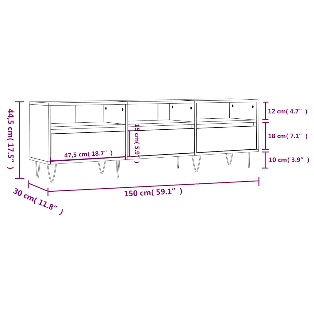 Meuble TV gris béton 150x30x44,5 cm bois d'ingénierie - XIOS