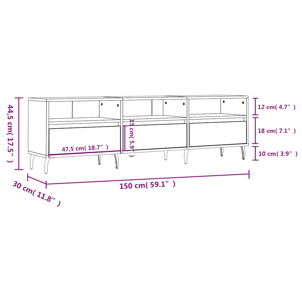 Meuble TV noir 150x30x44,5 cm bois d'ingénierie - XIOS