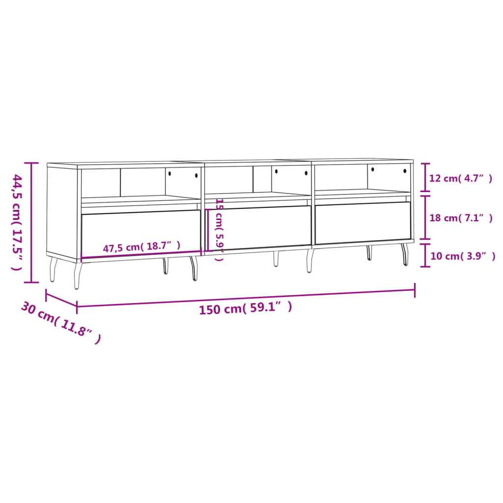 Meuble TV gris béton 150x30x44,5 cm bois d'ingénierie - XIOS