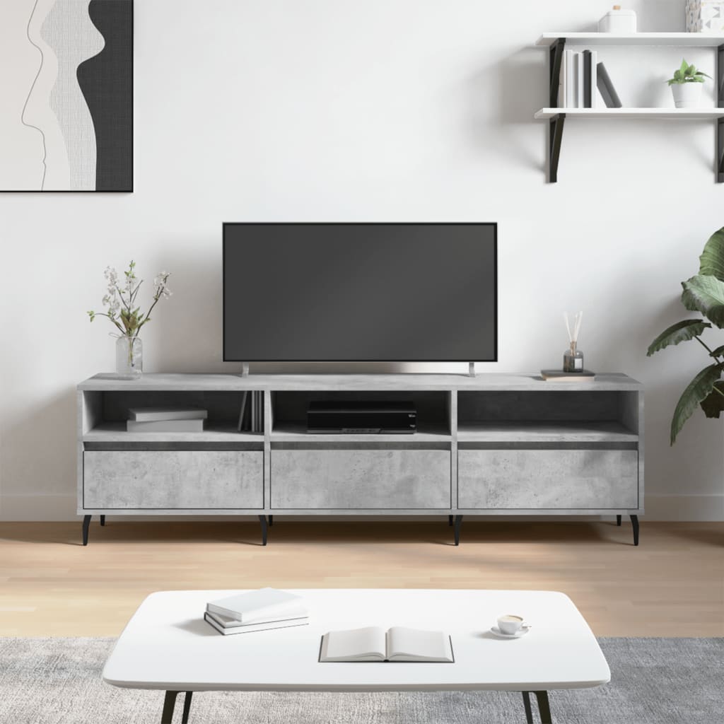 Meuble TV gris béton 150x30x44,5 cm bois d'ingénierie - XIOS