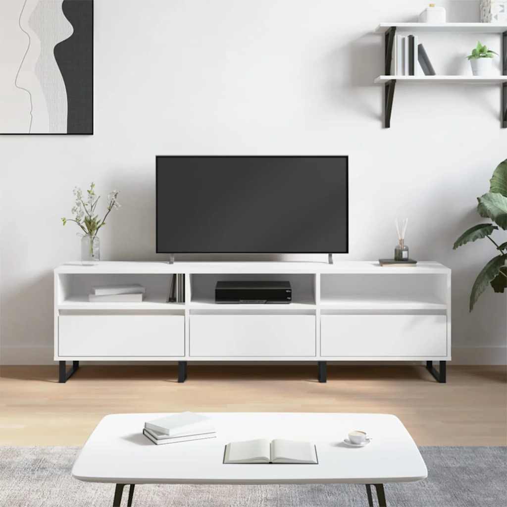 Meuble TV blanc 150x30x44,5 cm bois d'ingénierie - XIOS
