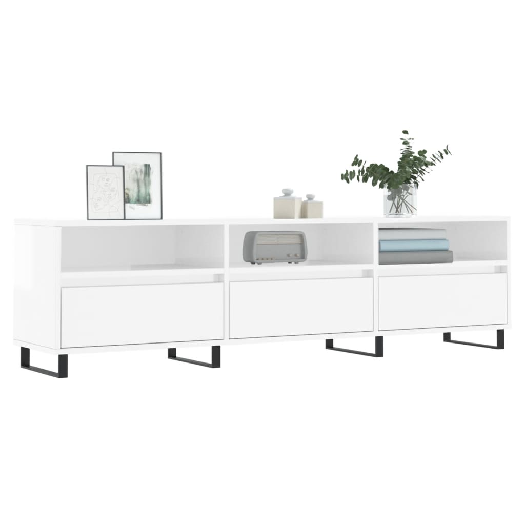Meuble TV blanc brillant 150x30x44,5 cm bois d'ingénierie - XIOS