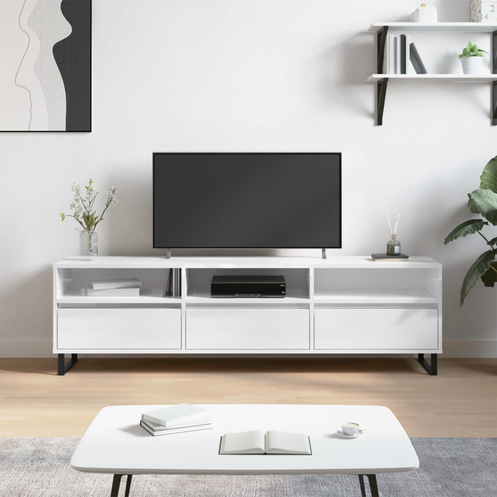 Meuble TV blanc brillant 150x30x44,5 cm bois d'ingénierie - XIOS