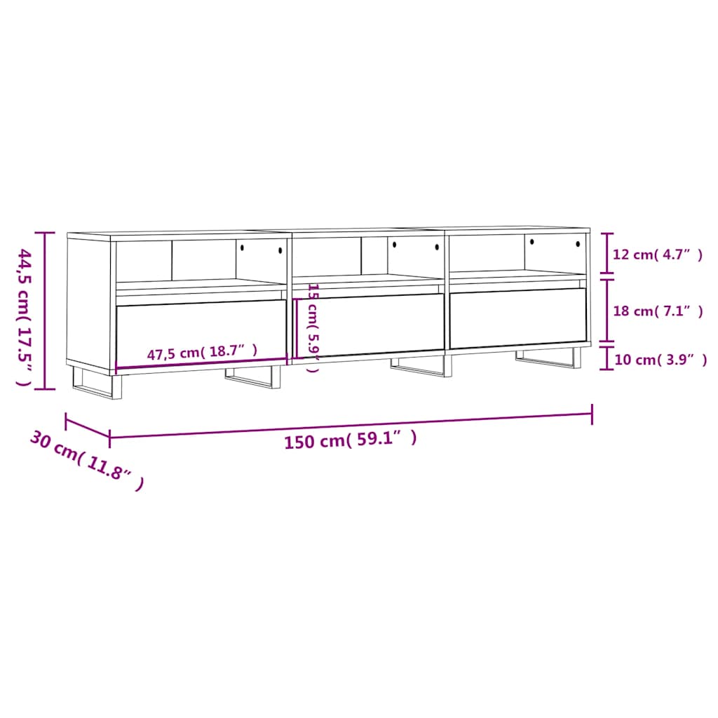 Meuble TV gris béton 150x30x44,5 cm bois d'ingénierie - XIOS