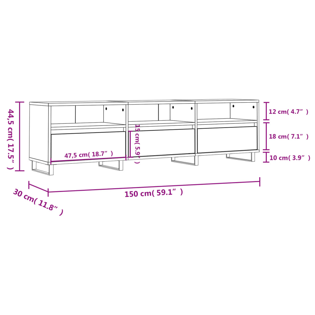 Meuble TV chêne fumé 150x30x44,5 cm bois d'ingénierie - XIOS
