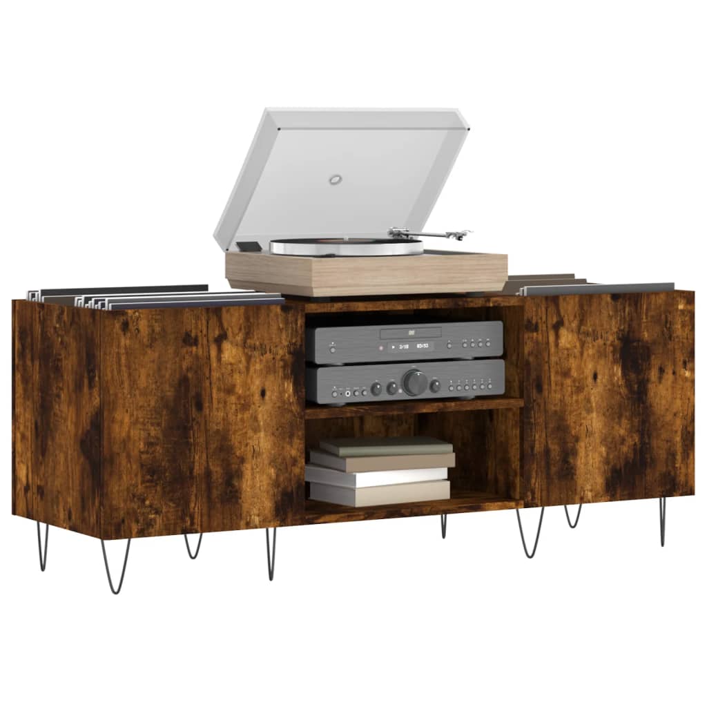 Armoire à disques chêne fumé 121x38x48 cm bois d'ingénierie - XIOS