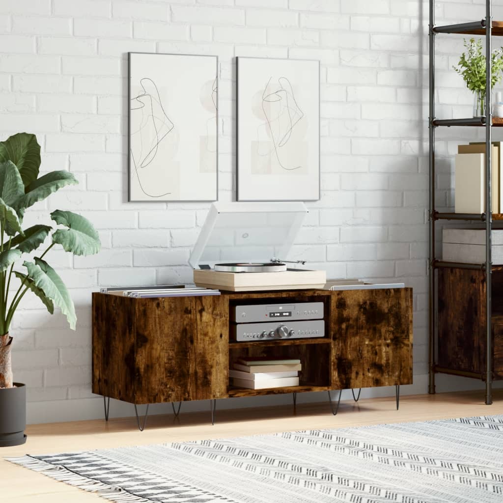 Armoire à disques chêne fumé 121x38x48 cm bois d'ingénierie XIOS