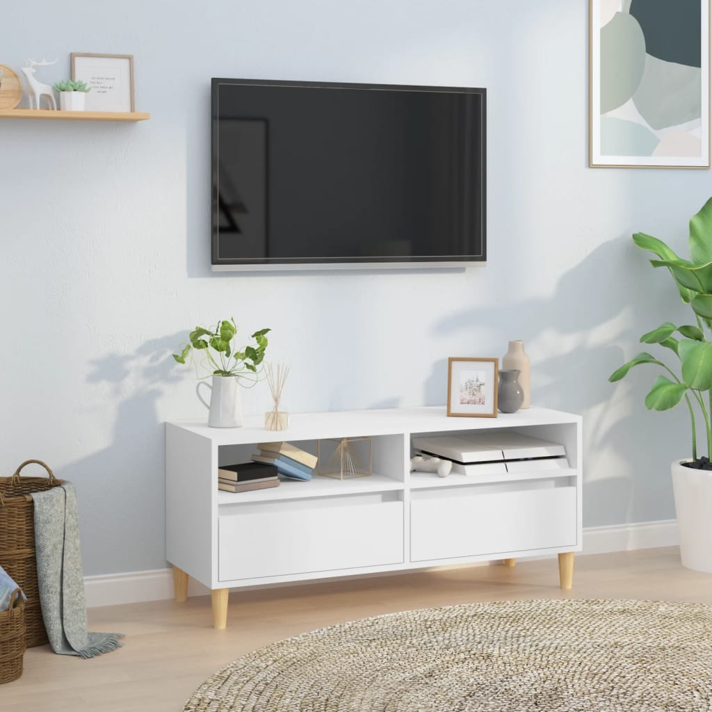 Meuble TV blanc 100x34,5x44,5 cm bois d'ingénierie - XIOS