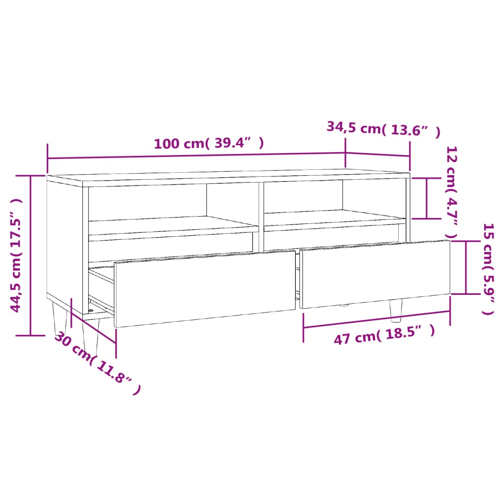 Meuble TV gris béton 100x34,5x44,5 cm bois d'ingénierie - XIOS