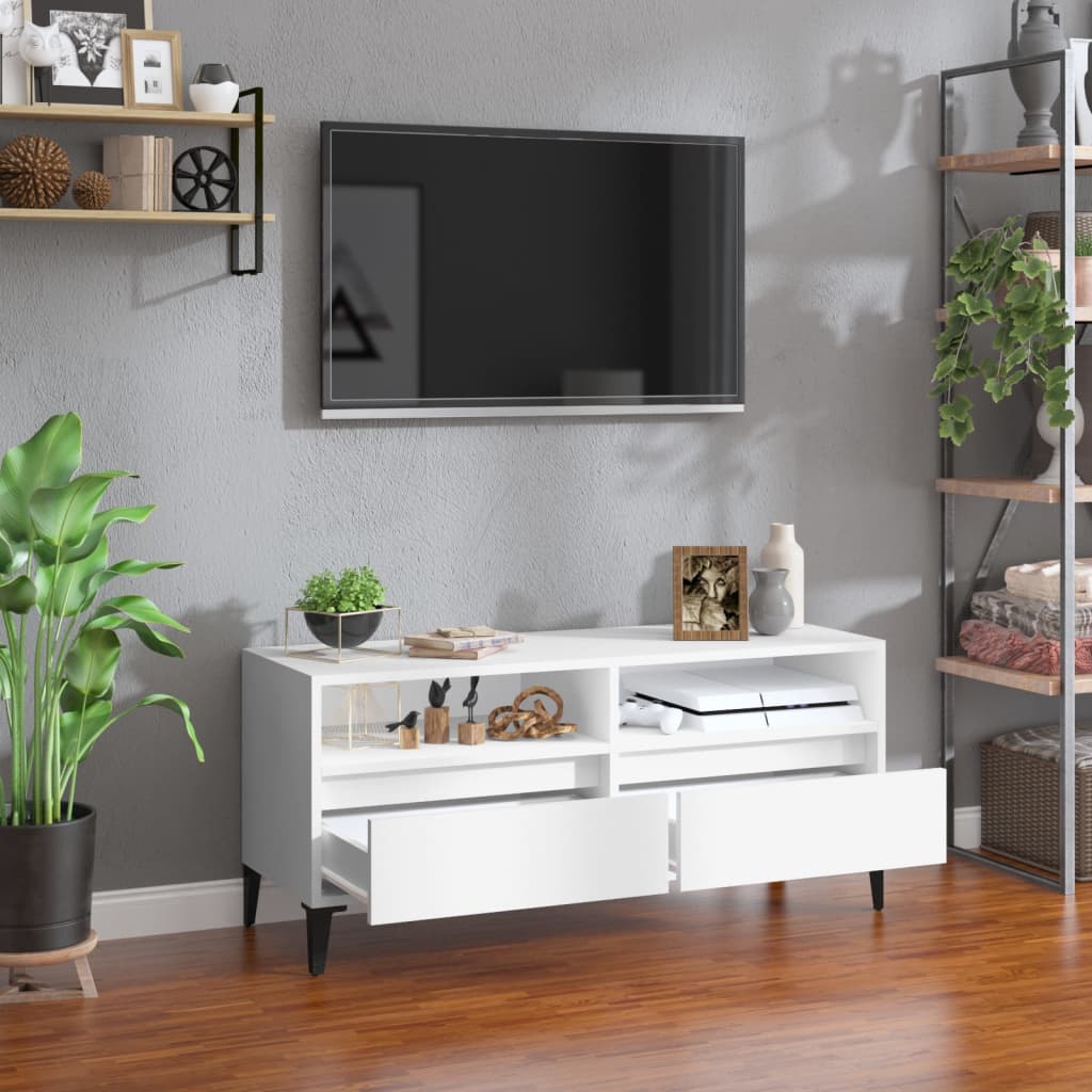 Meuble TV blanc 100x34,5x44,5 cm bois d'ingénierie - XIOS