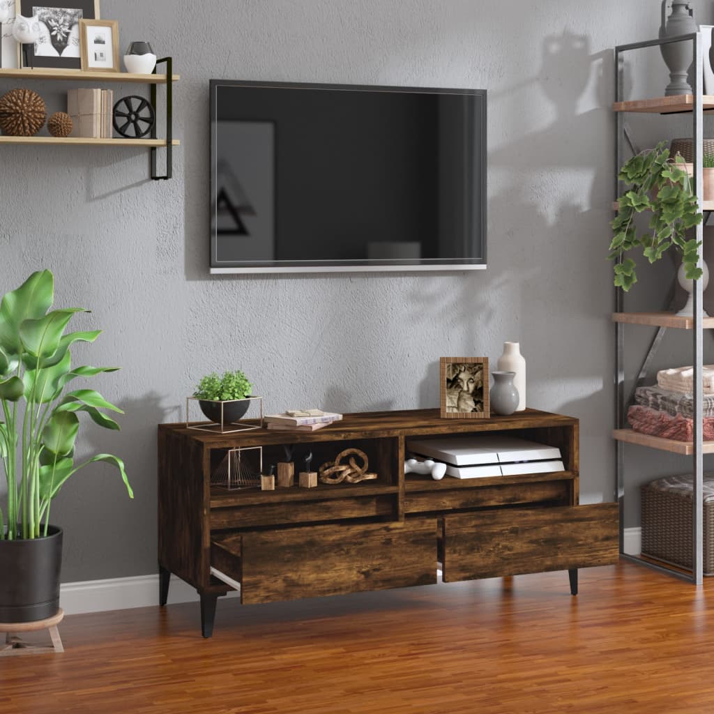 Meuble TV chêne fumé 100x34,5x44,5 cm bois d'ingénierie - XIOS