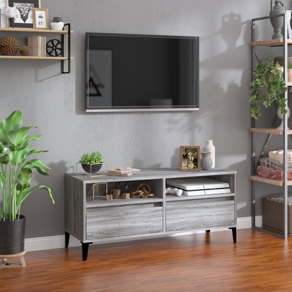 Meuble TV sonoma gris 100x34,5x44,5 cm bois d'ingénierie - XIOS