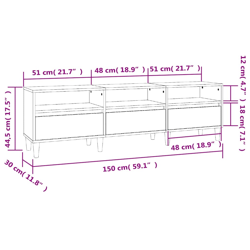 Meuble TV chêne sonoma 150x30x44,5 cm bois d'ingénierie - XIOS