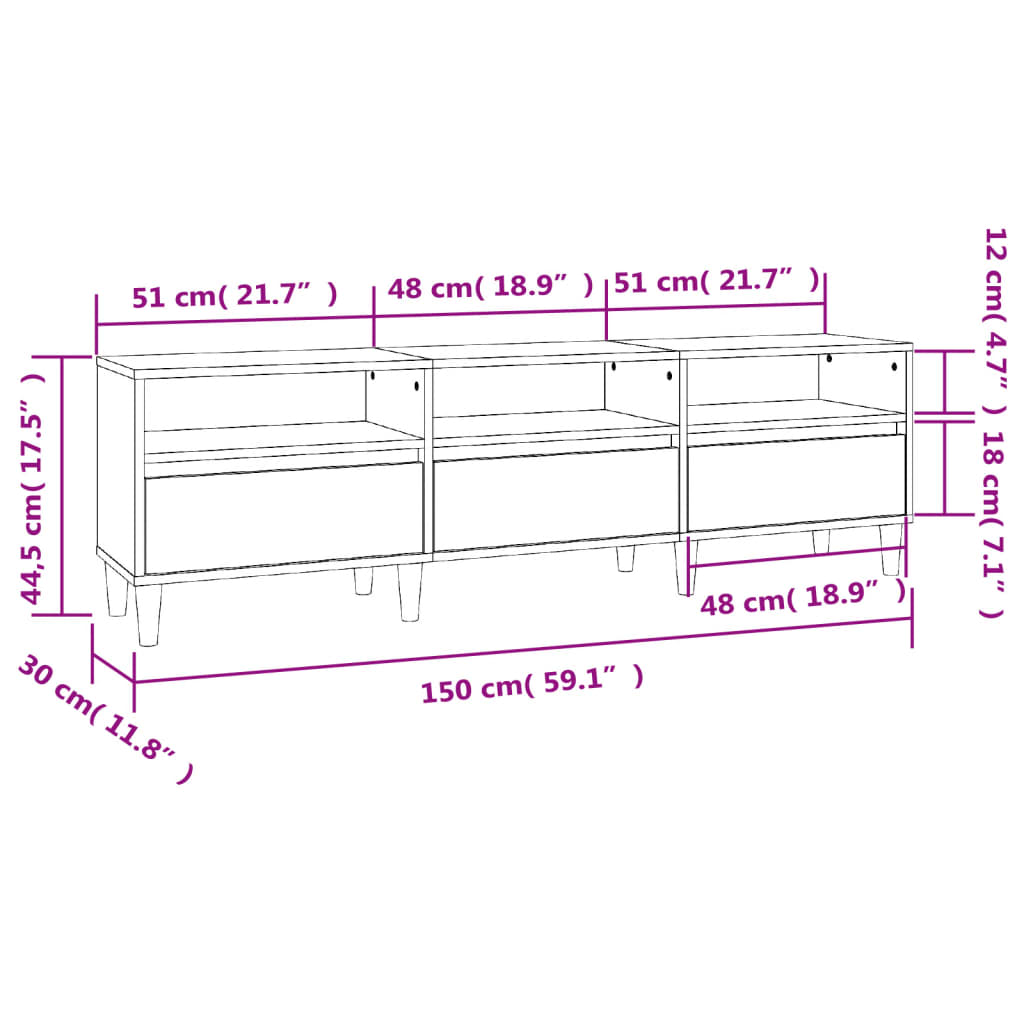 Meuble TV gris béton 150x30x44,5 cm bois d'ingénierie - XIOS