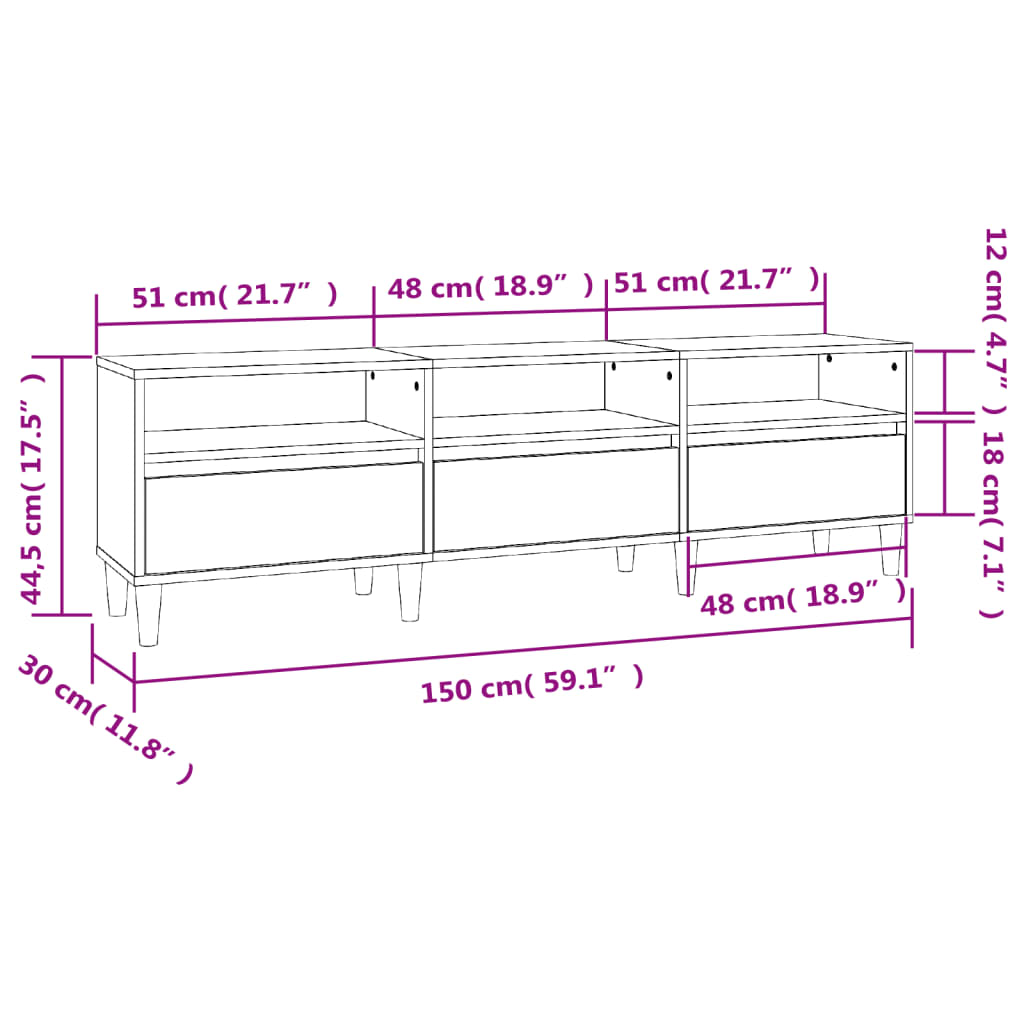 Meuble TV chêne fumé 150x30x44,5 cm bois d'ingénierie - XIOS