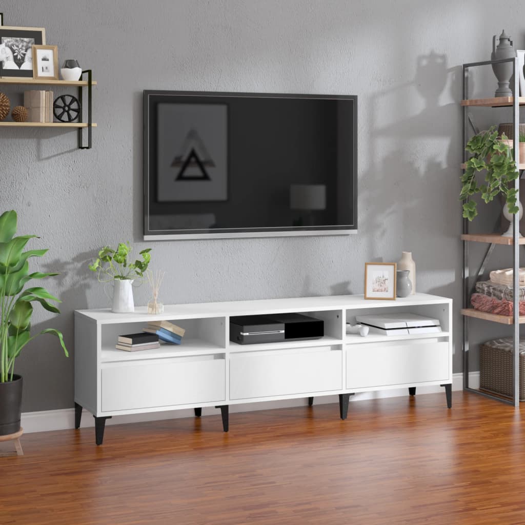 Meuble TV blanc 150x30x44,5 cm bois d'ingénierie - XIOS
