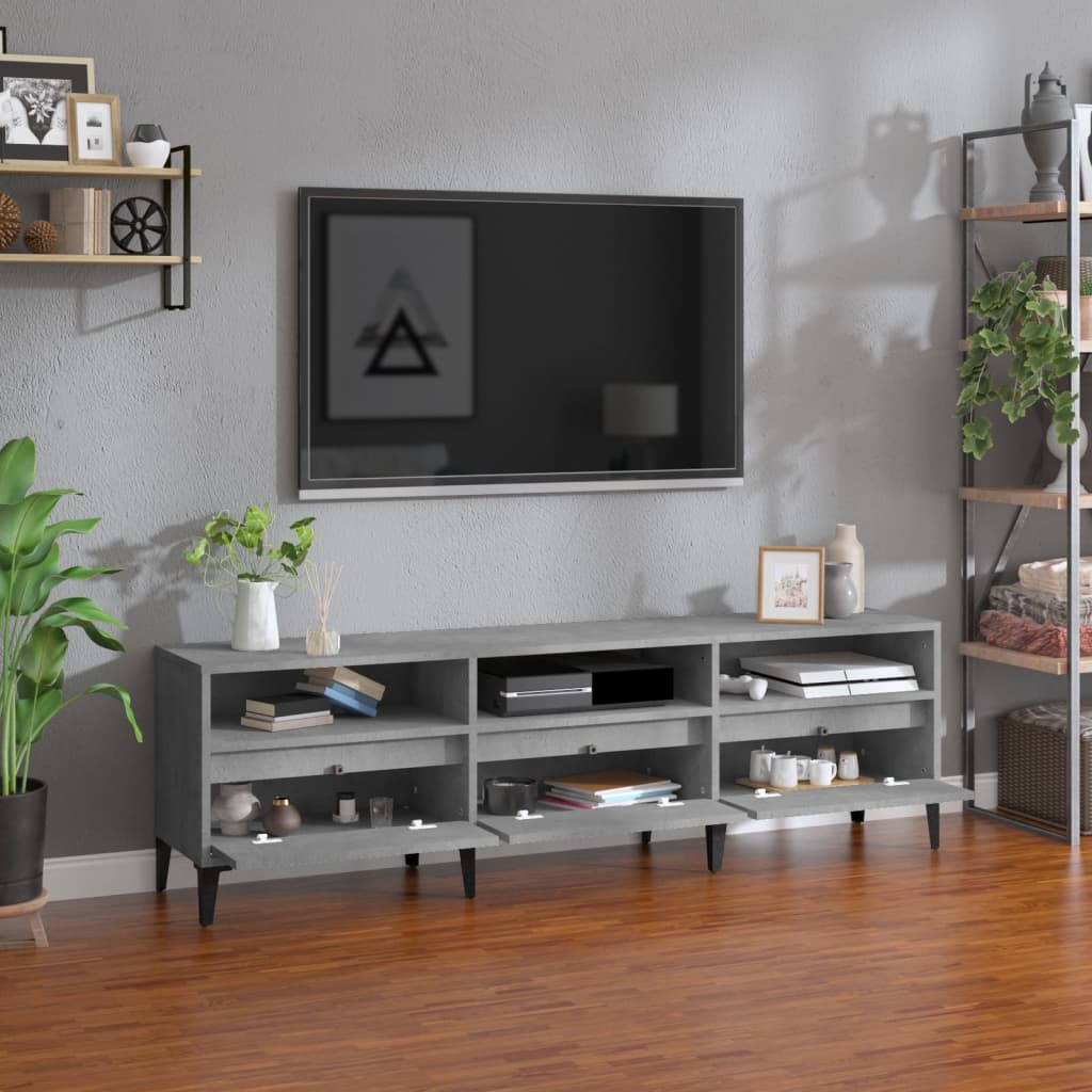 Meuble TV gris béton 150x30x44,5 cm bois d'ingénierie - XIOS