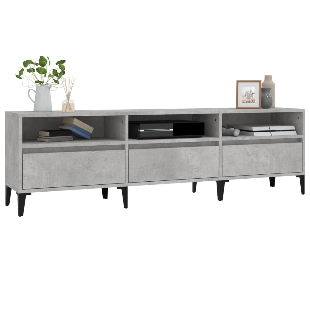 Meuble TV gris béton 150x30x44,5 cm bois d'ingénierie - XIOS