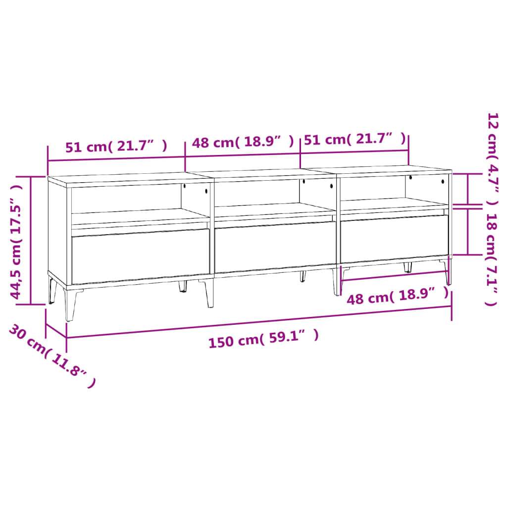 Meuble TV gris béton 150x30x44,5 cm bois d'ingénierie - XIOS