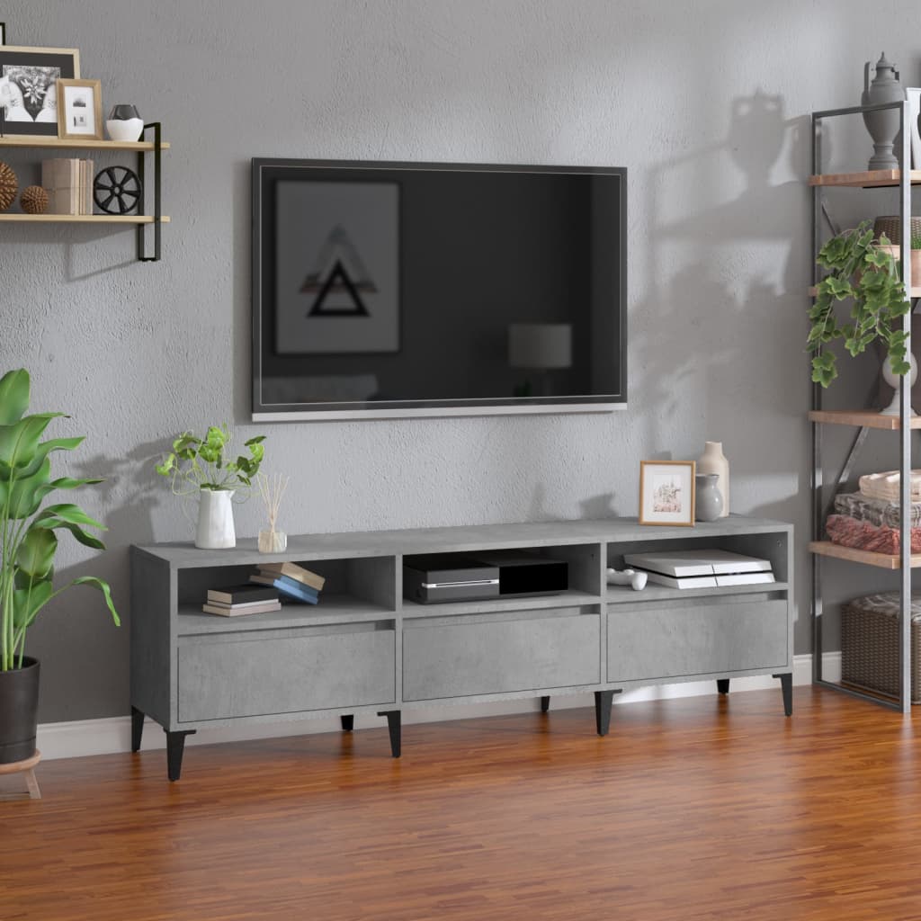 Meuble TV gris béton 150x30x44,5 cm bois d'ingénierie - XIOS